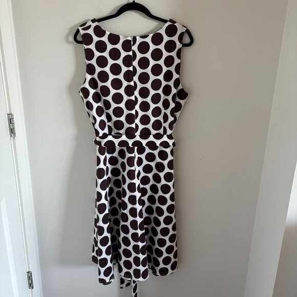 Tradition Women's Brown/White Polka Dot Sleeveless Midi Dress 97% Cotton Sz18W - Picture 2 of 5